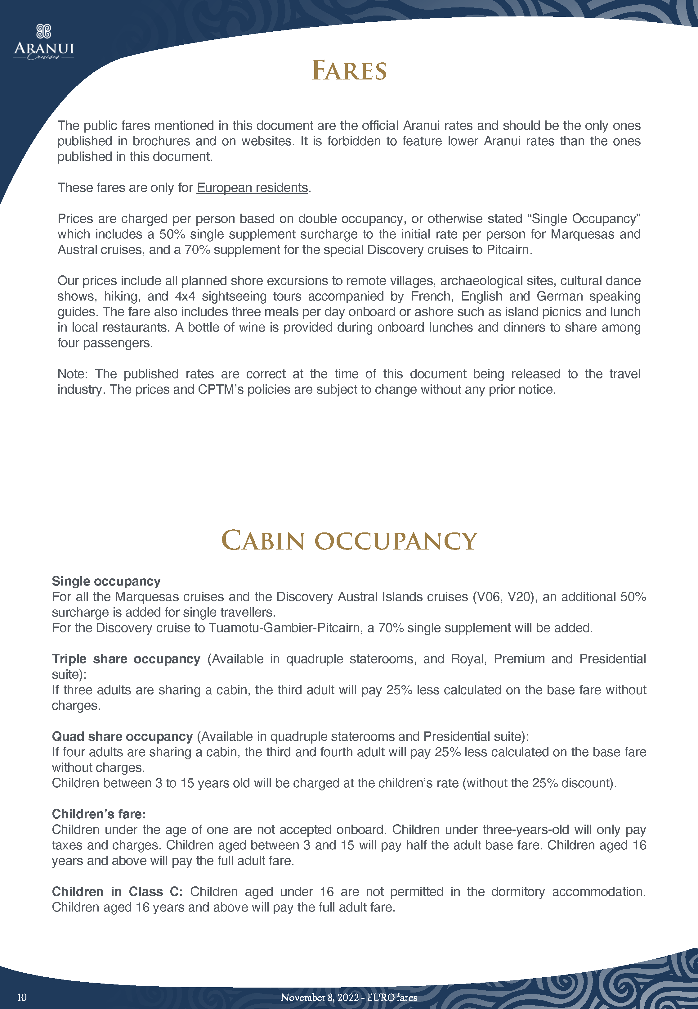 ARANUI 5 FACT SHEET 2024 EURO Updated November 8th 2022 Seite 10