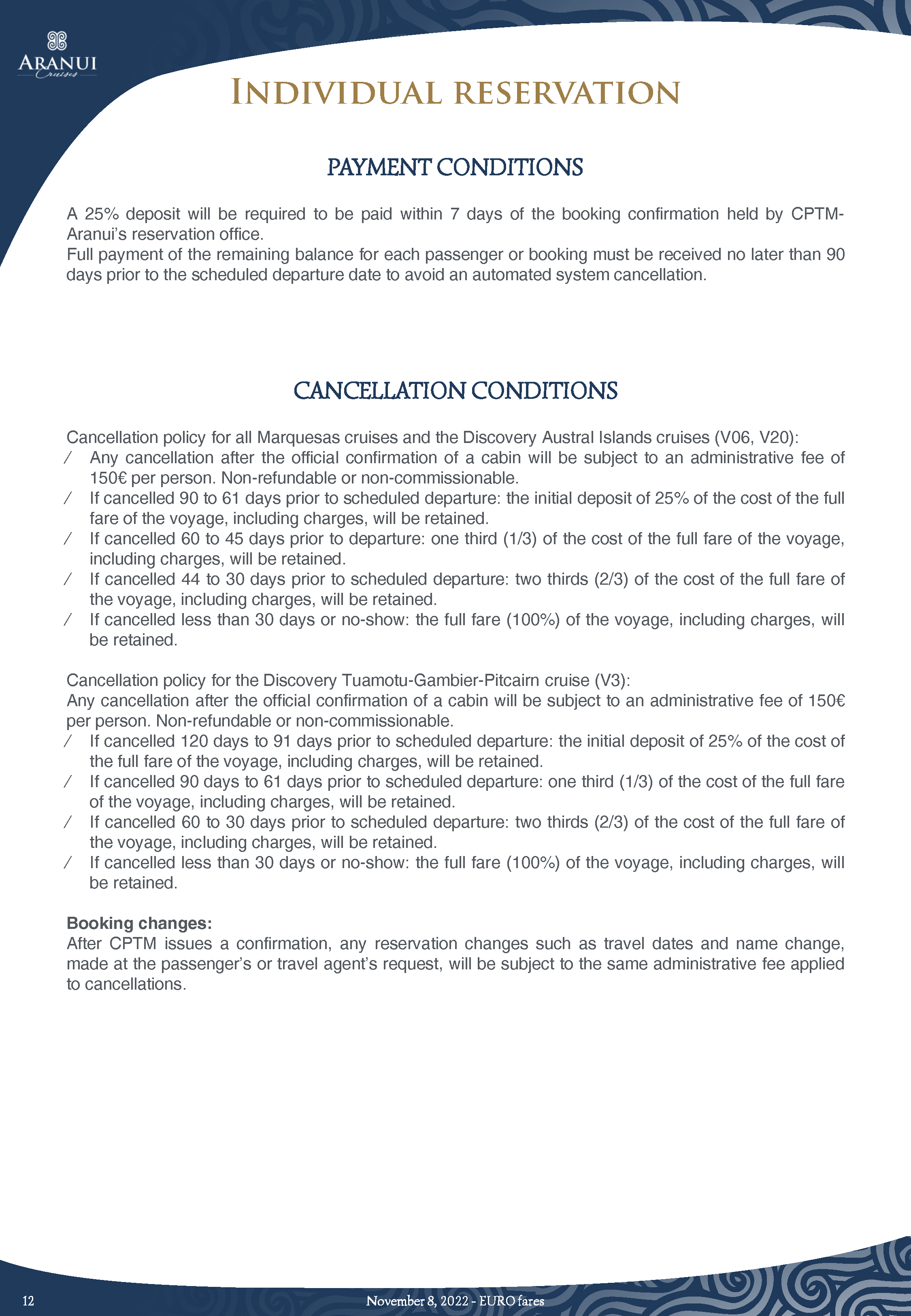 ARANUI 5 FACT SHEET 2024 EURO Updated November 8th 2022 Seite 12