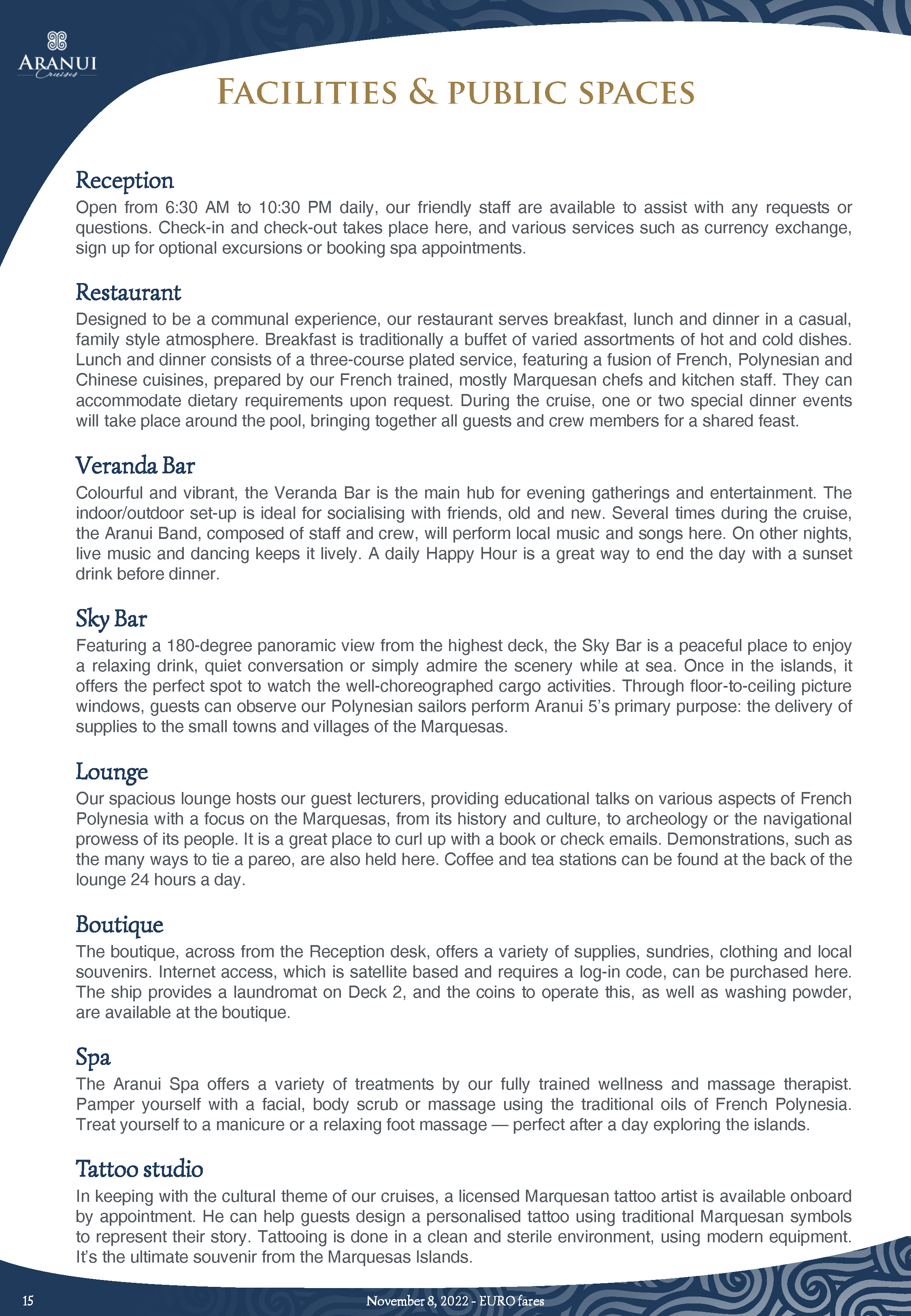 ARANUI 5 FACT SHEET 2024 EURO Updated November 8th 2022 Seite 15