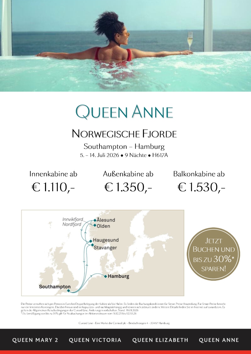 Cunard Queen Anne H617A Norwegische Fjorde ermaessigter Smart Preis