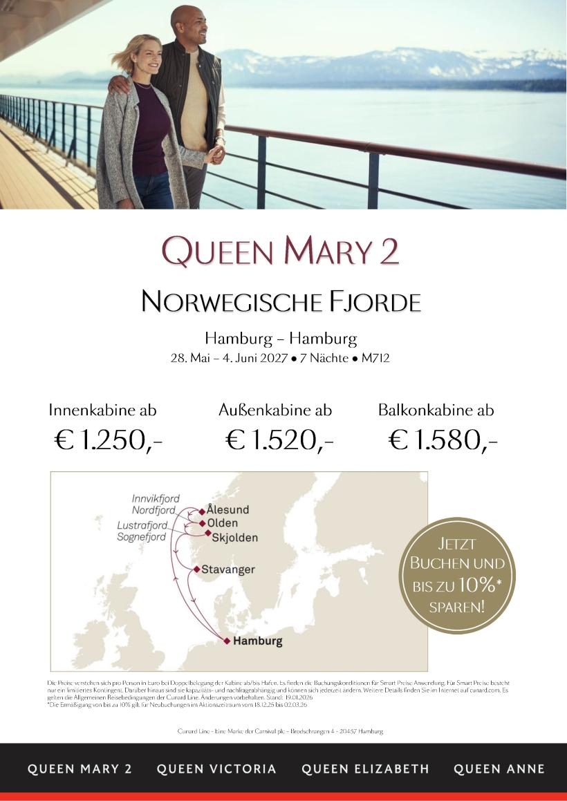Cunard Queen Mary 2 M712 Norwegen ermaessigter Smart Preis