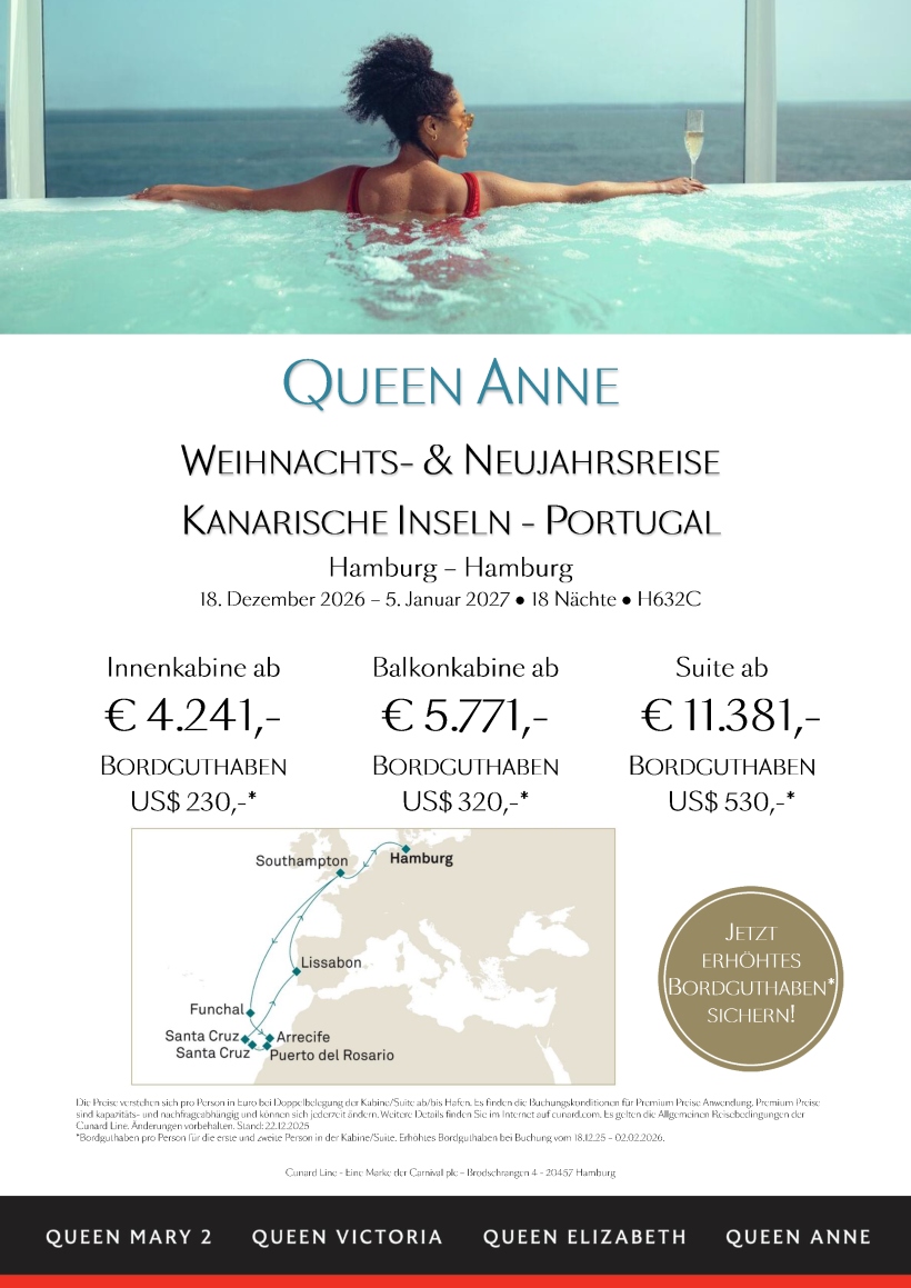 QueenAnne H632C Weihnachts Neujahrsreise Kanaren Premium extraOBC WAVE