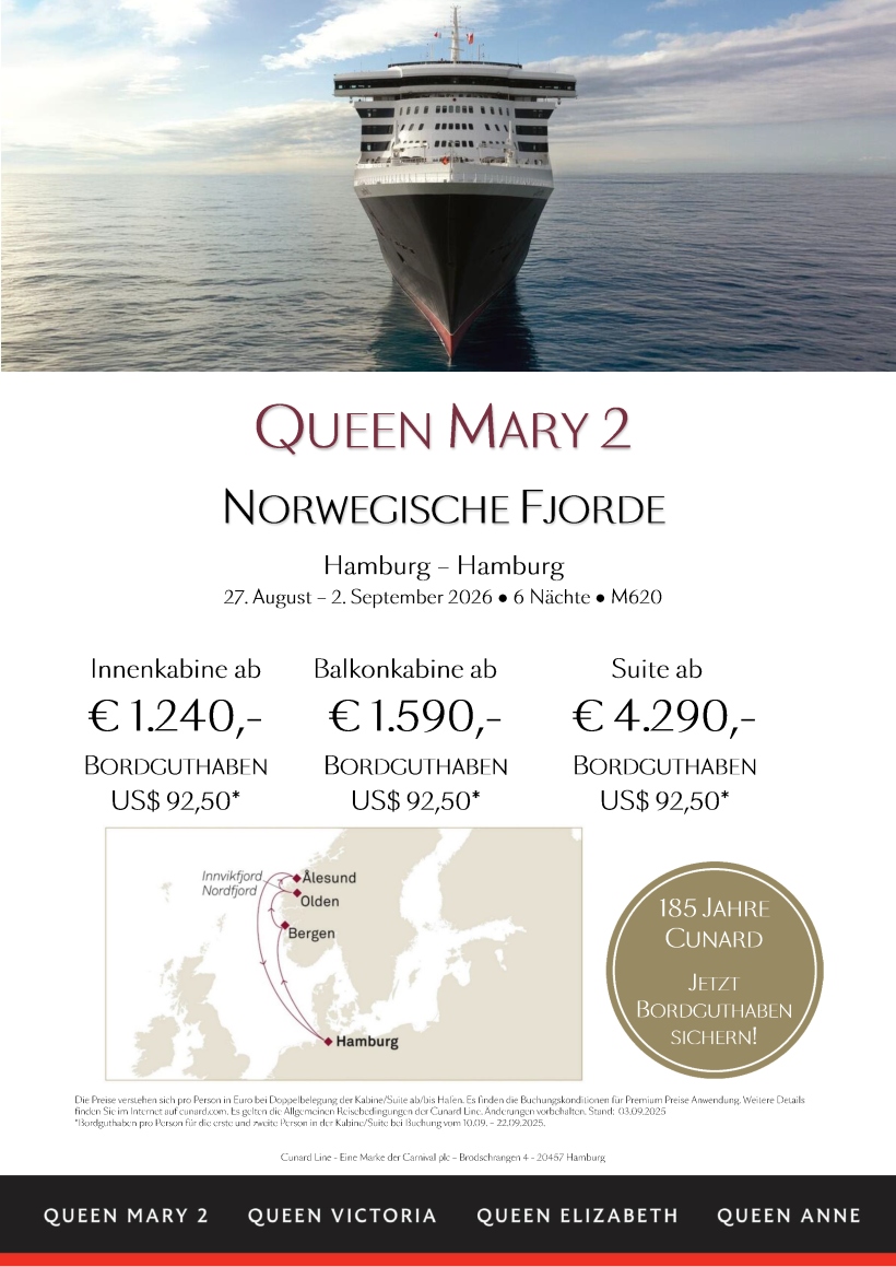 QueenMary2 M620 Norwegen Premium extraOBC 185Jahre