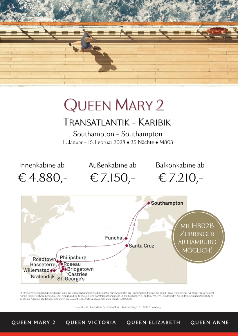QueenMary2 M803 Transatlantik Karibik Smart