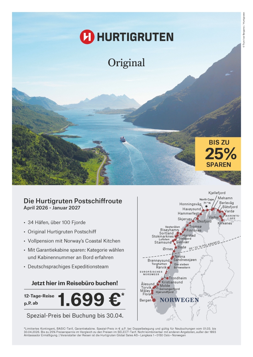 Die Hurtigruten Postschiffroute April 26 Januar 27 bis zu 25 sparen