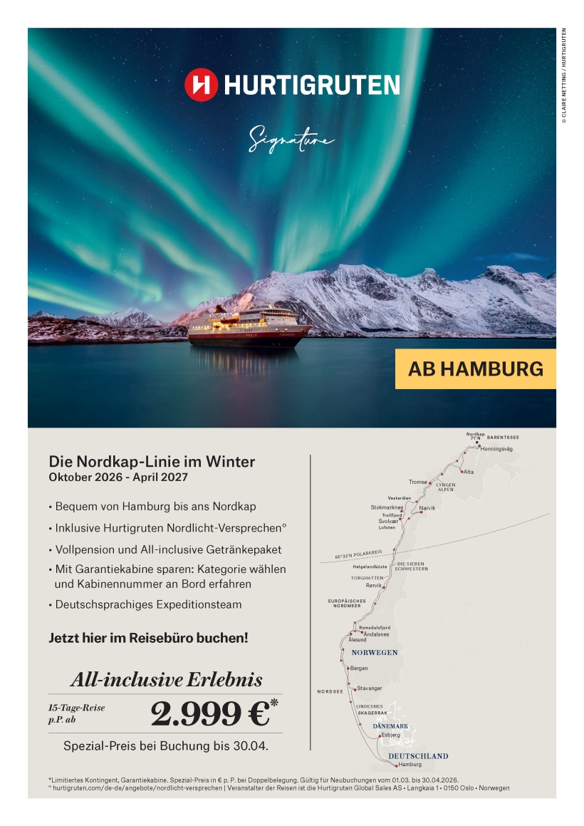 Die Nordkap Linie ab HH im Winter Oktober 26 April 27