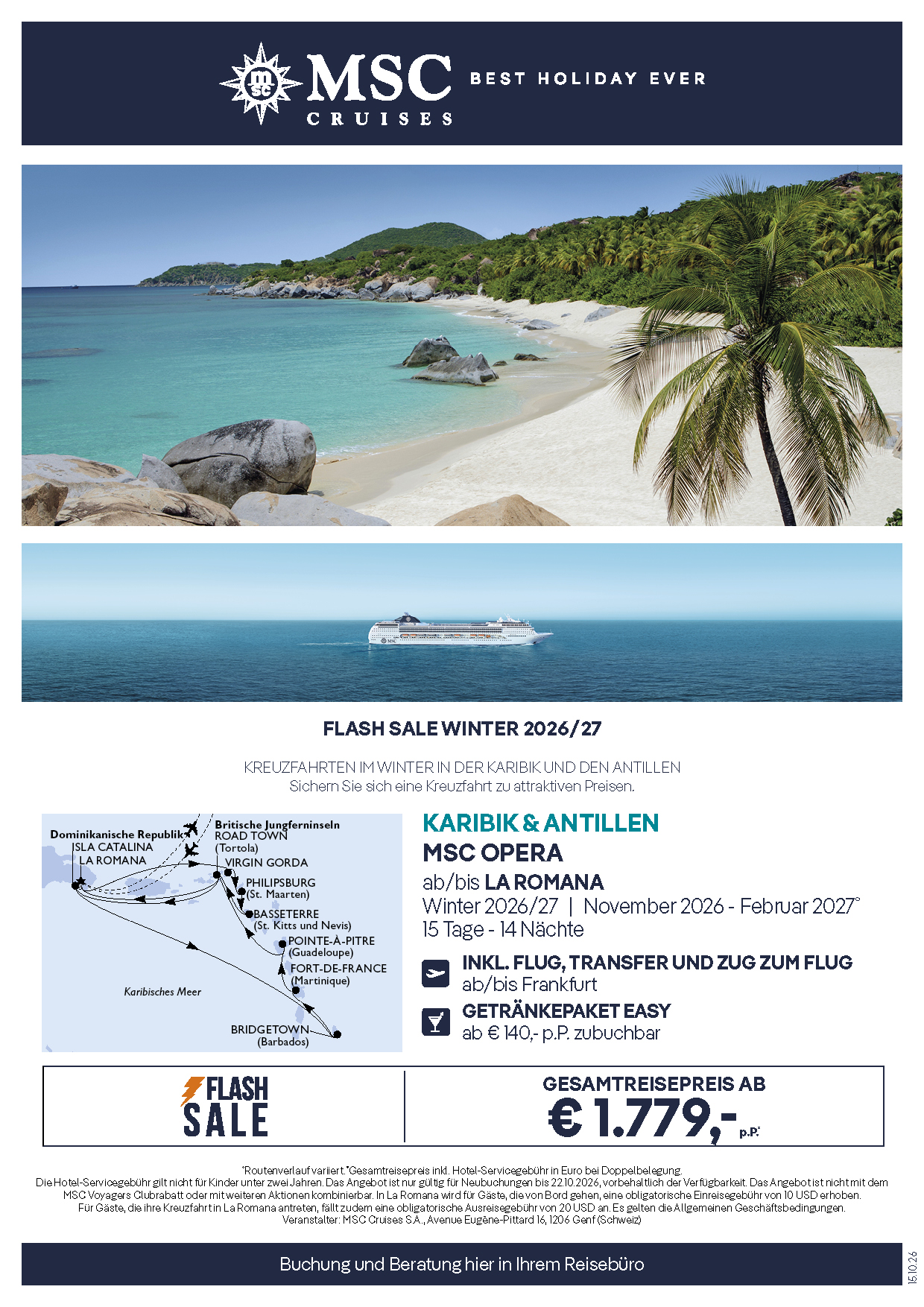 Flashsale MSC Opera Karibik Antillen ab DomRep inkl Flug