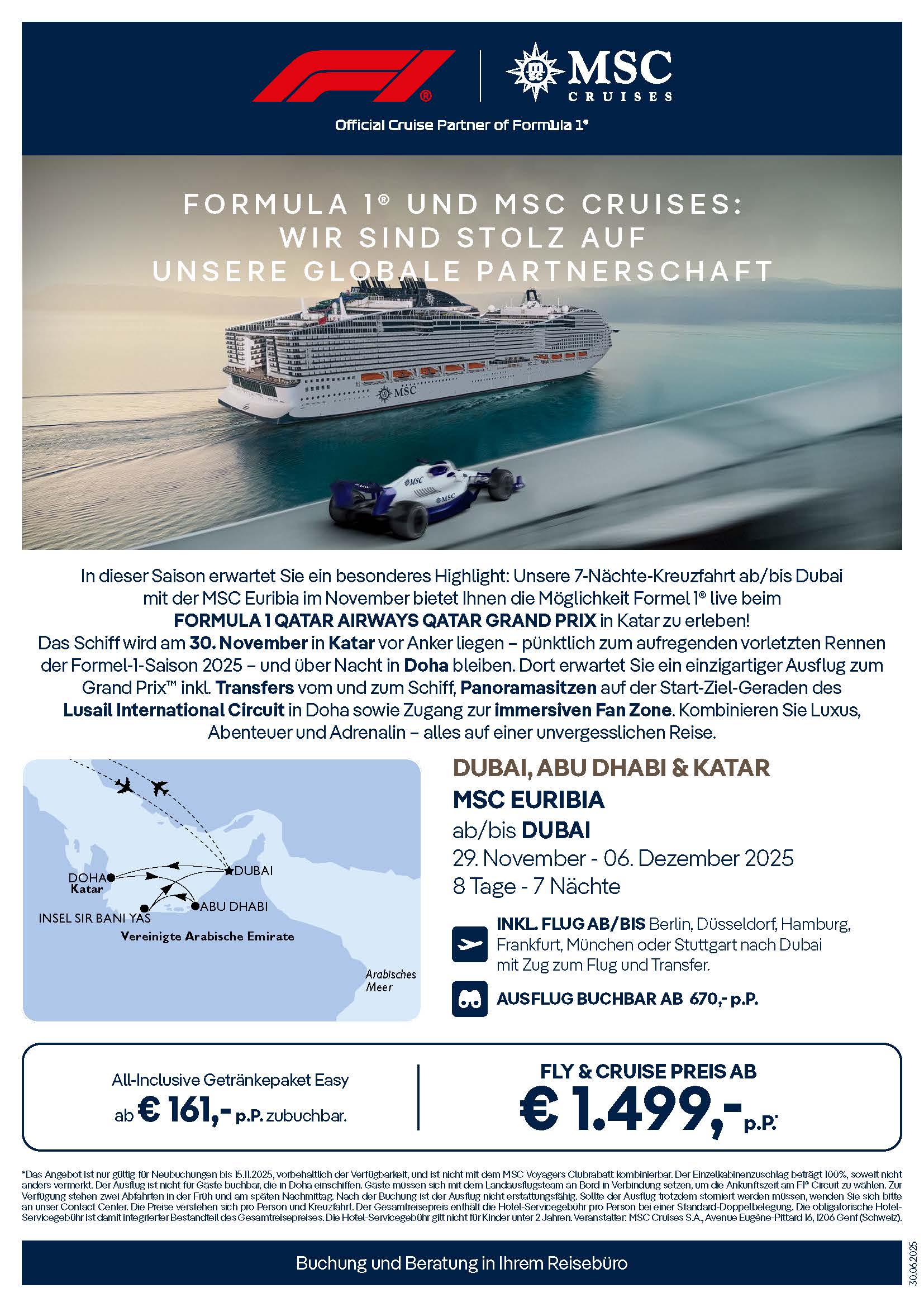 MSC Cruises Flyer MSC Euribia Formel 1 29.11.2025 OBC Dubai Fly Cruise