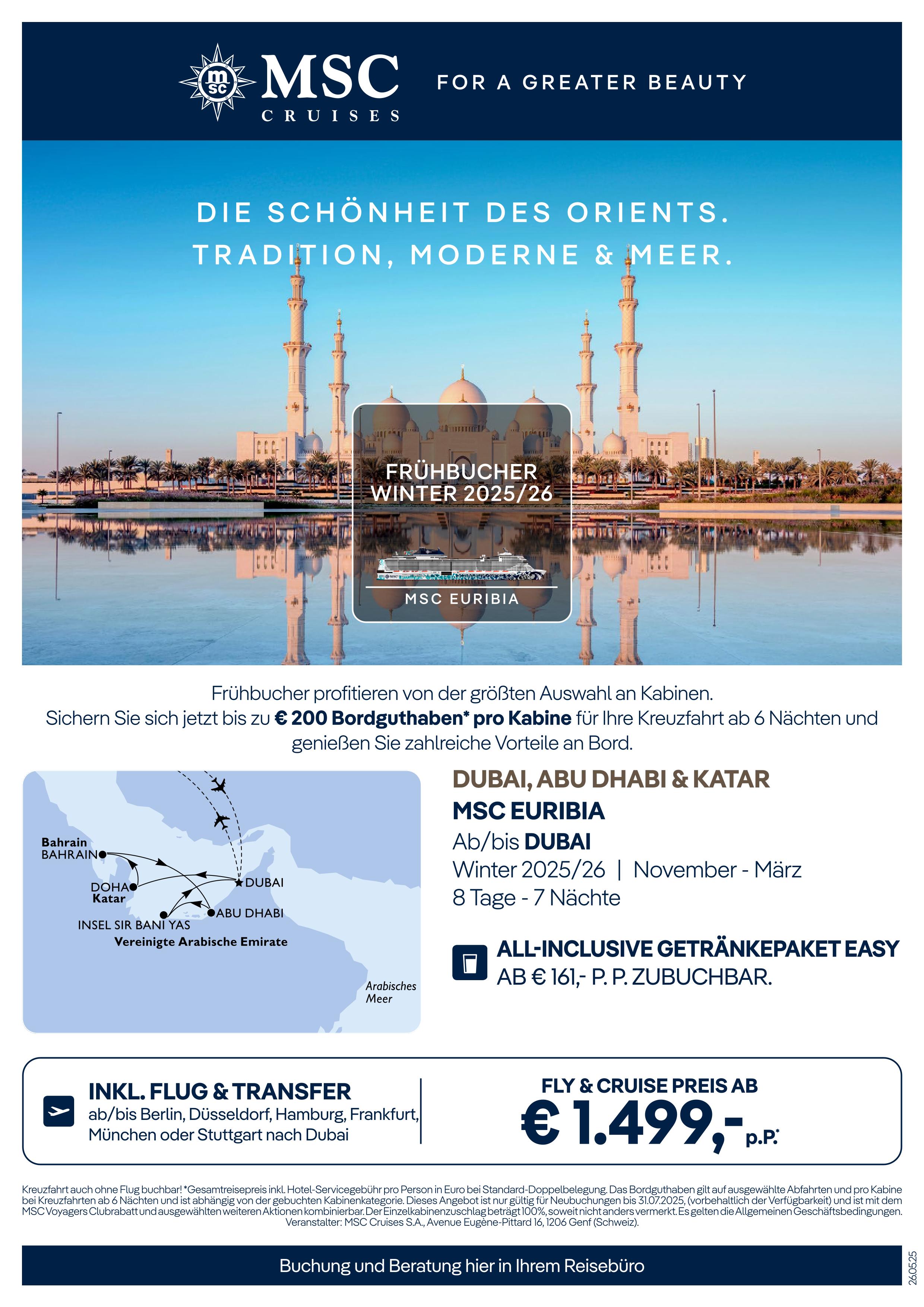 MSC Cruises Flyer MSC Euribia WIN 2526 OBC Dubai Fly Cruise