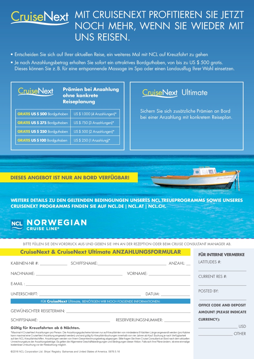 CruiseNext Flyers NEW BRAND German