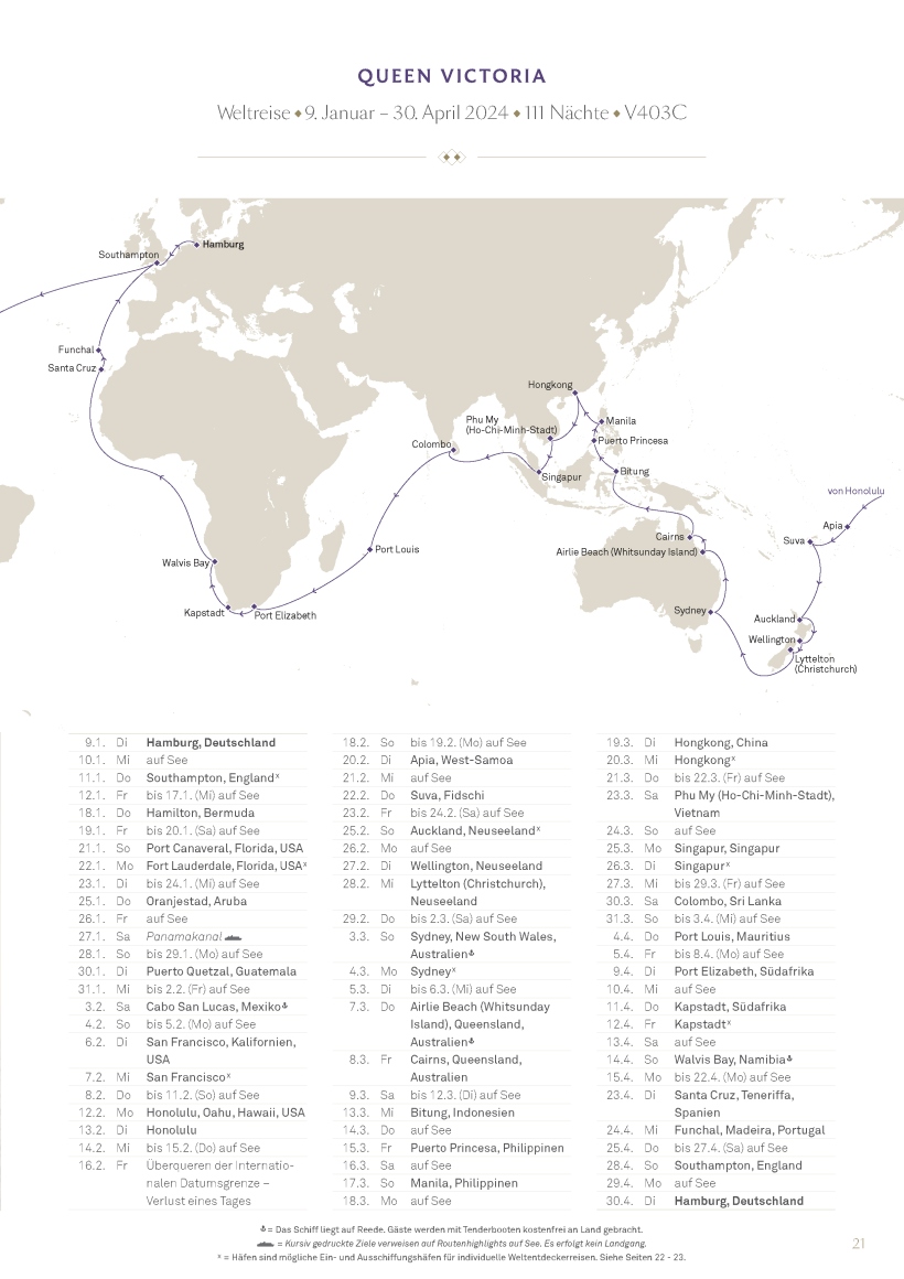 cunard katalog weltreise 2024 und queen anne premierensaison Seite 21