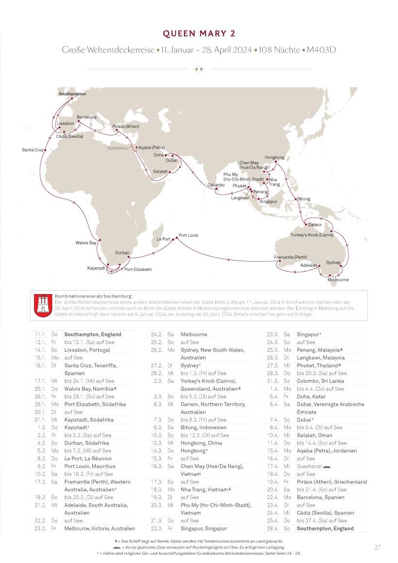 cunard katalog weltreise 2024 und queen anne premierensaison Seite 27