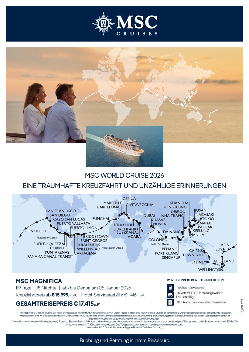 B2B PROMO MSC CRUISES FLYER WORLD CRUISE 26 47865 de DE