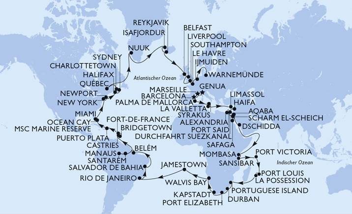MSCWorldCruise2024 Route