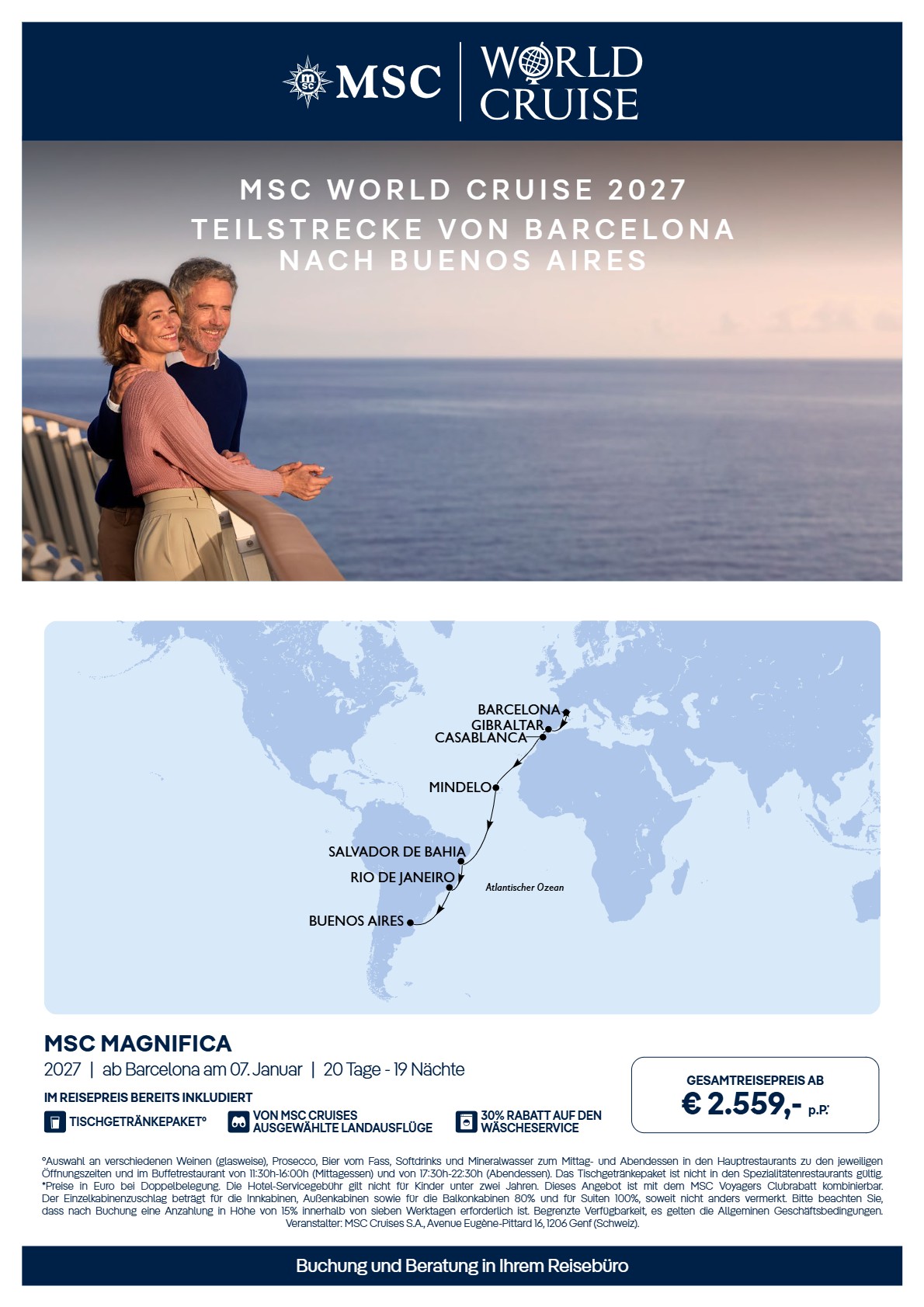 MSC World Cruise 2027 Teilstrecke BCN BUE
