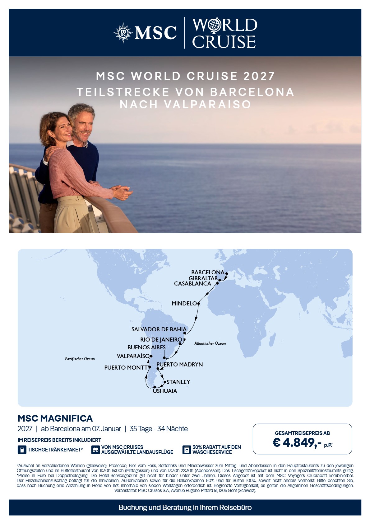 MSC World Cruise 2027 Teilstrecke BCN VAP