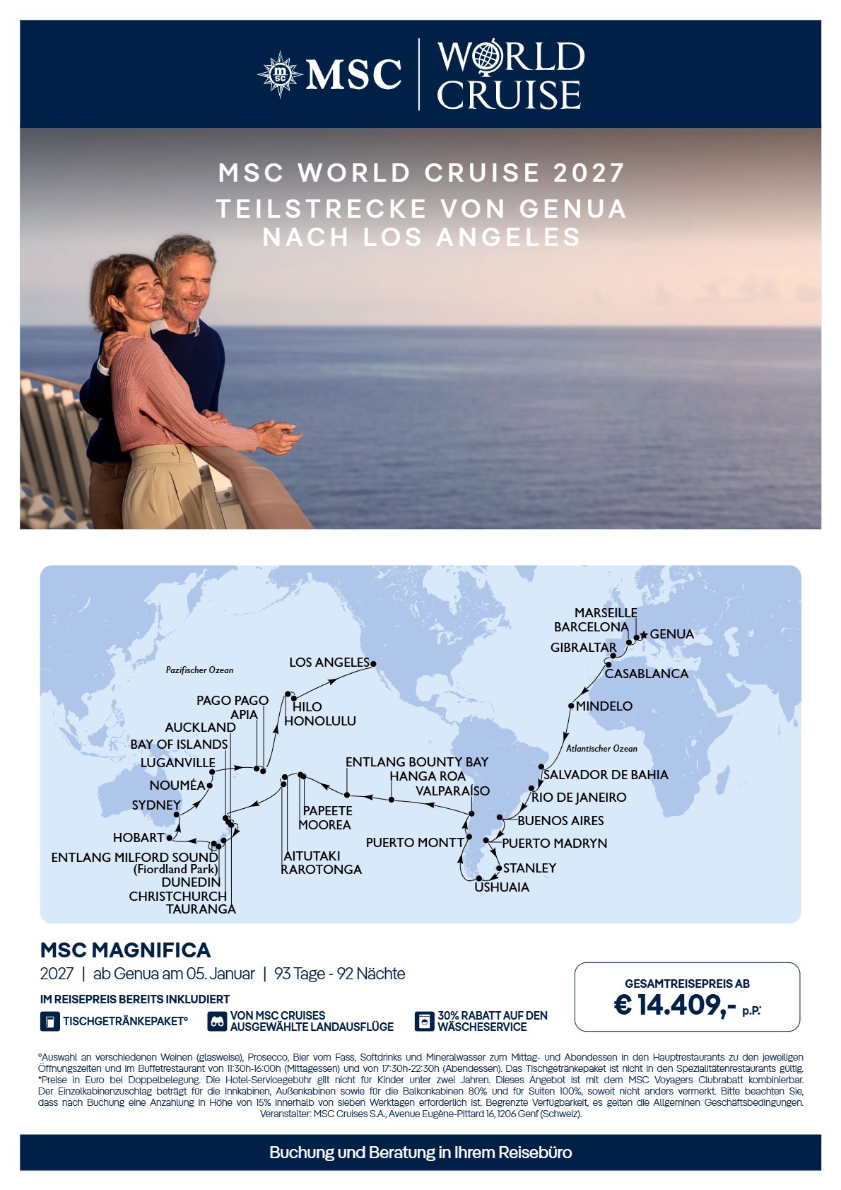 MSC World Cruise 2027 Teilstrecke GOA LAX