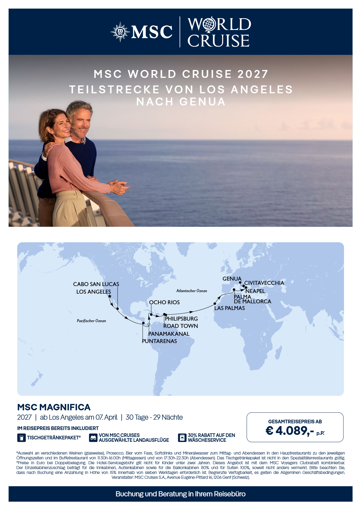 MSC World Cruise 2027 Teilstrecke LAX GOA